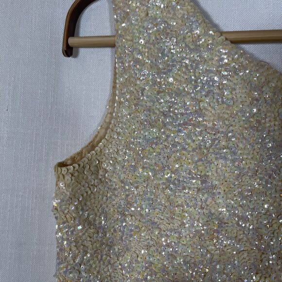 Vintage Hand-beaded tank top Iridescent handmade embellished 1960 blouse sequins - Picture 3 of 12